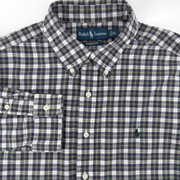 Ralph Lauren Other - Ralph Lauren Classic Fit Mens XL Plaid Button Down Shirt Navy White Yellow Pony